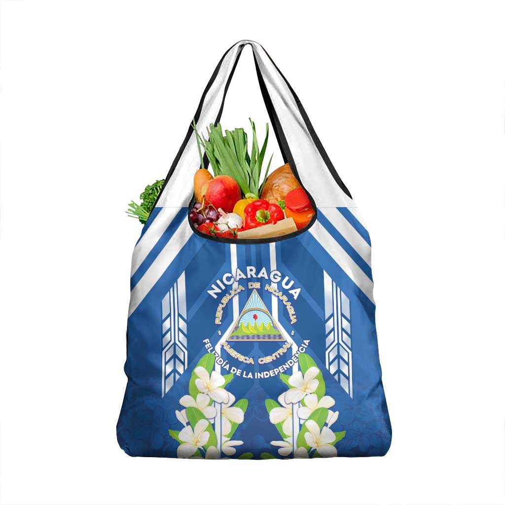 Nicaragua Independence Day 1821 Grocery Bag Coat Of Arms With Plumeria - Wonder Print Shop
