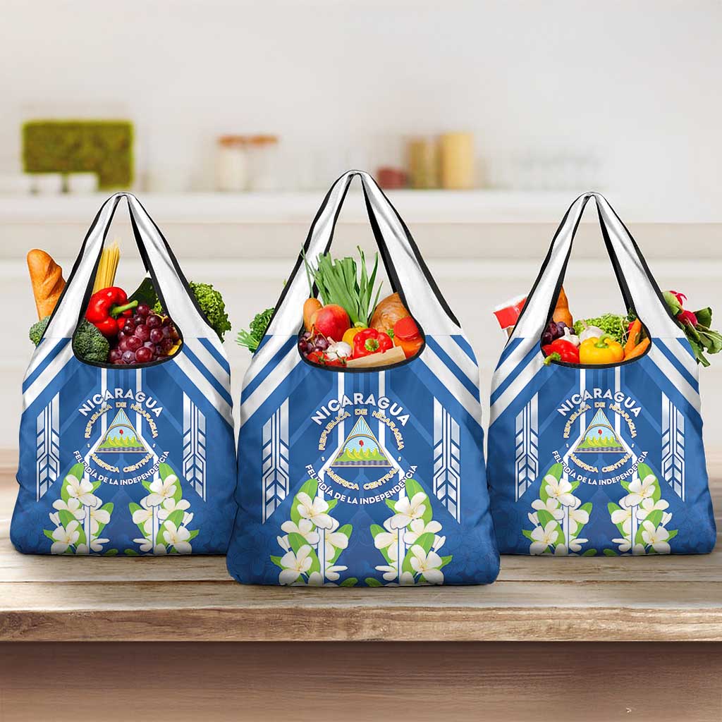 Nicaragua Independence Day 1821 Grocery Bag Coat Of Arms With Plumeria - Wonder Print Shop