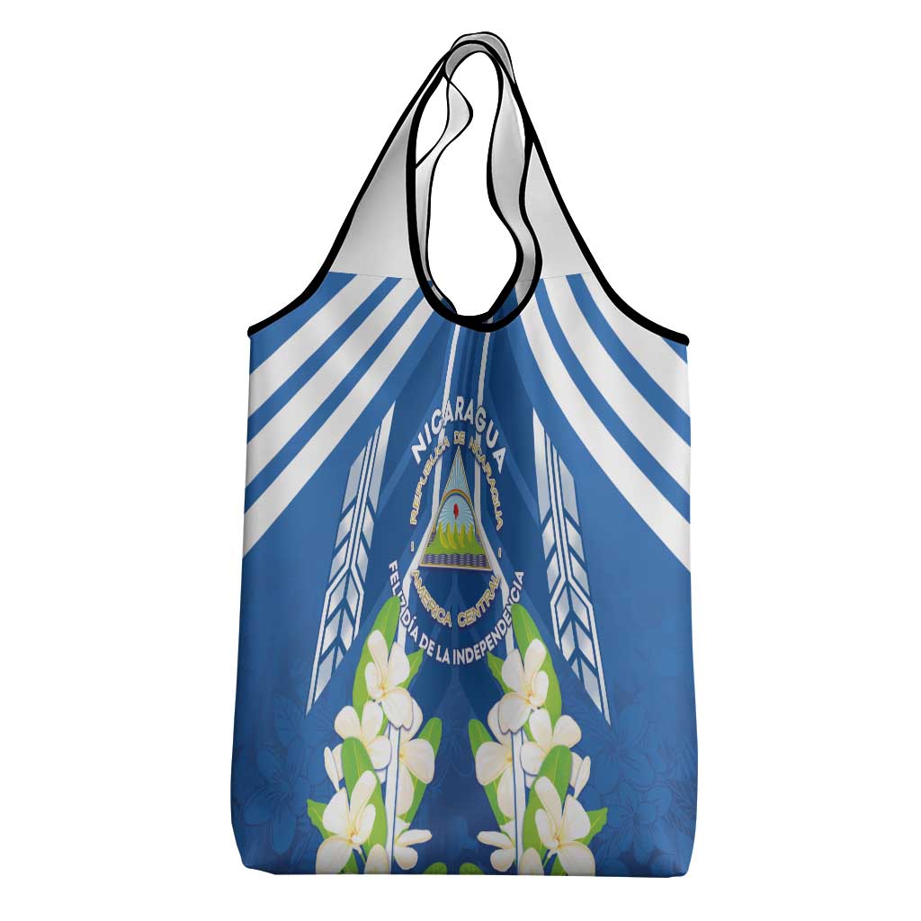 Nicaragua Independence Day 1821 Grocery Bag Coat Of Arms With Plumeria - Wonder Print Shop