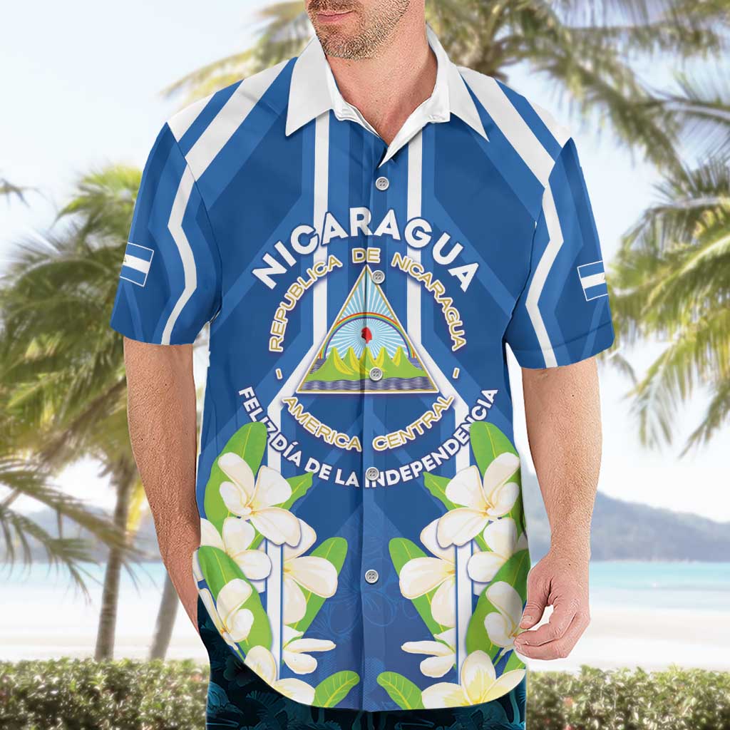 Nicaragua Independence Day 1821 Hawaiian Shirt Coat Of Arms With Plumeria - Wonder Print Shop