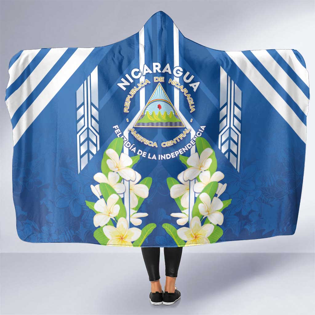 Nicaragua Independence Day 1821 Hooded Blanket Coat Of Arms With Plumeria - Wonder Print Shop