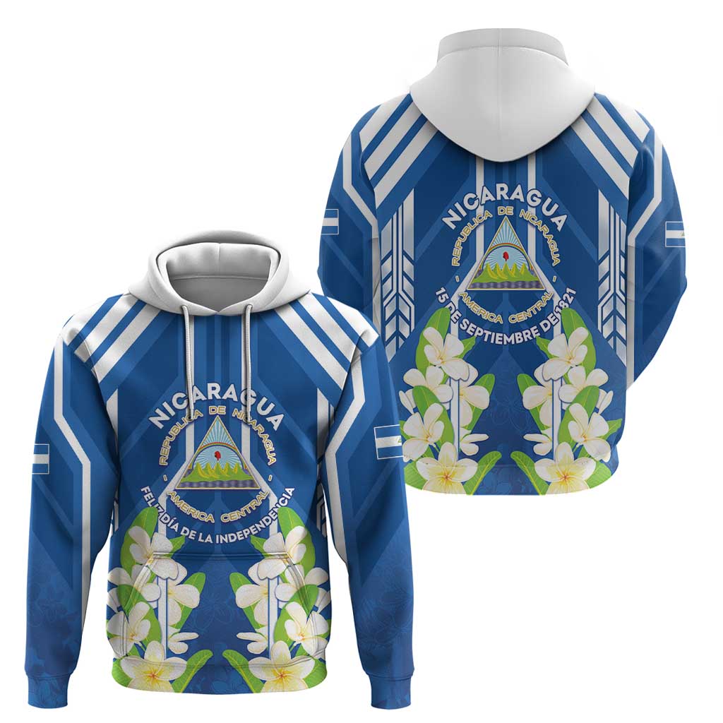 Nicaragua Independence Day 1821 Hoodie Coat Of Arms With Plumeria - Wonder Print Shop
