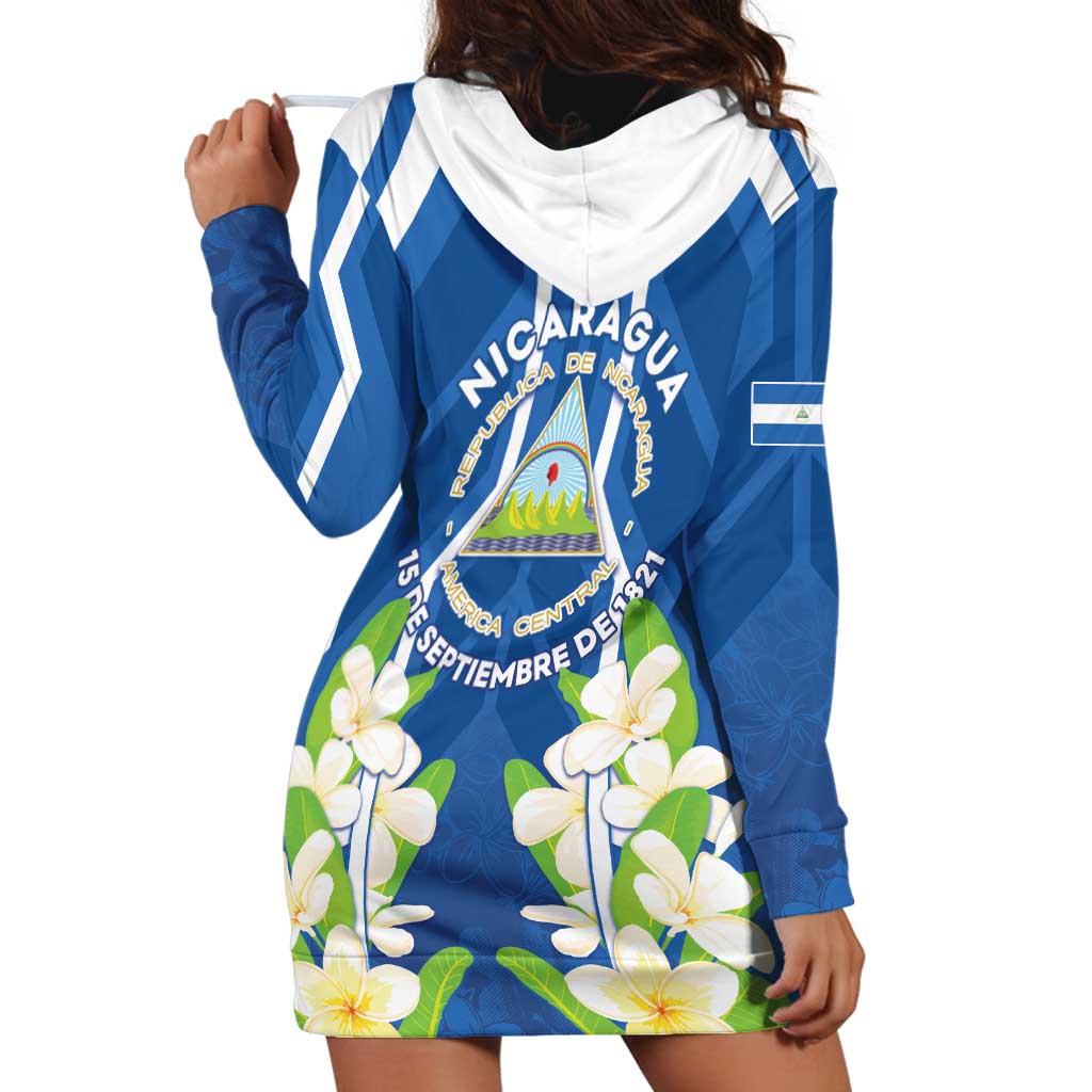 Nicaragua Independence Day 1821 Hoodie Dress Coat Of Arms With Plumeria - Wonder Print Shop