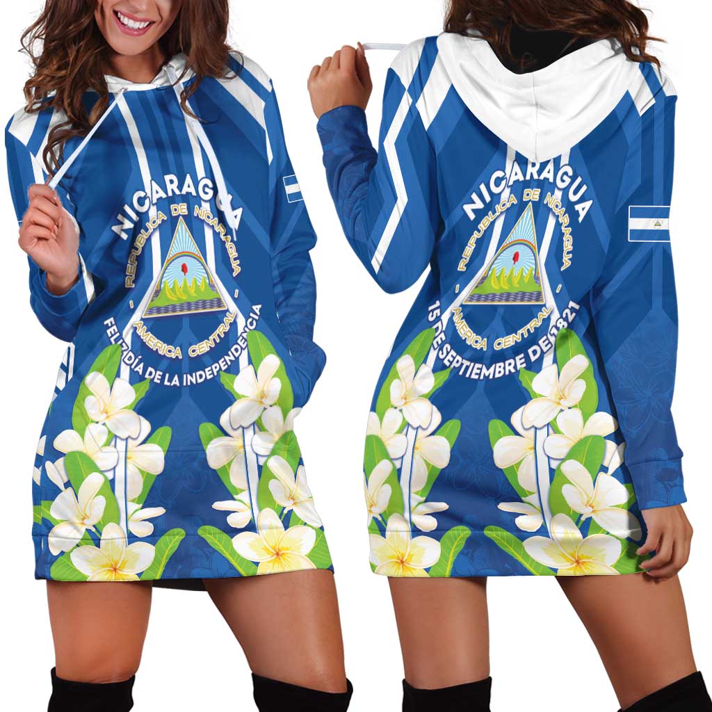Nicaragua Independence Day 1821 Hoodie Dress Coat Of Arms With Plumeria - Wonder Print Shop