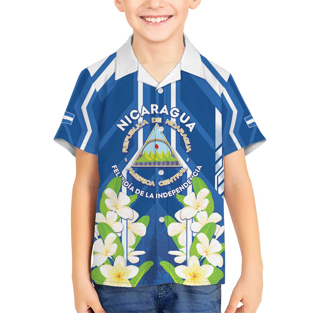 Nicaragua Independence Day 1821 Kid Hawaiian Shirt Coat Of Arms With Plumeria - Wonder Print Shop