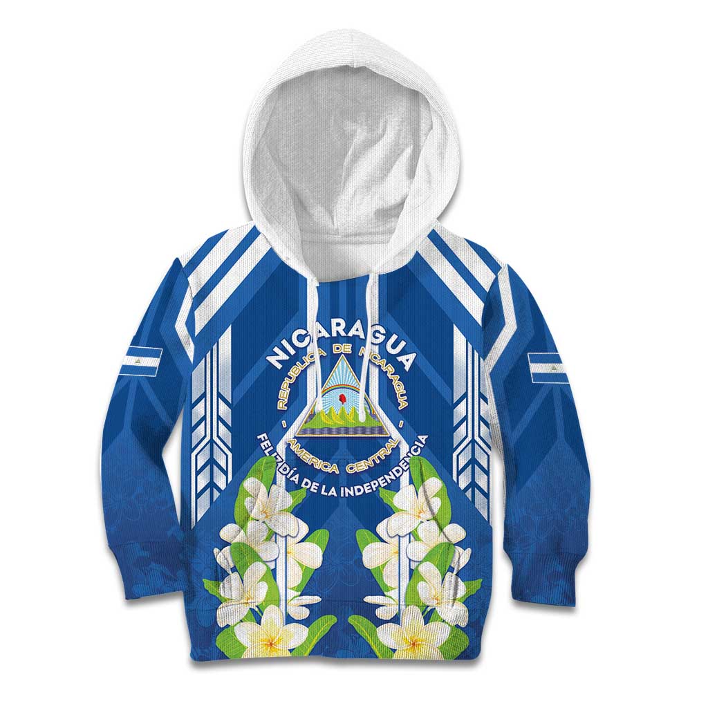 Nicaragua Independence Day 1821 Kid Hoodie Coat Of Arms With Plumeria - Wonder Print Shop