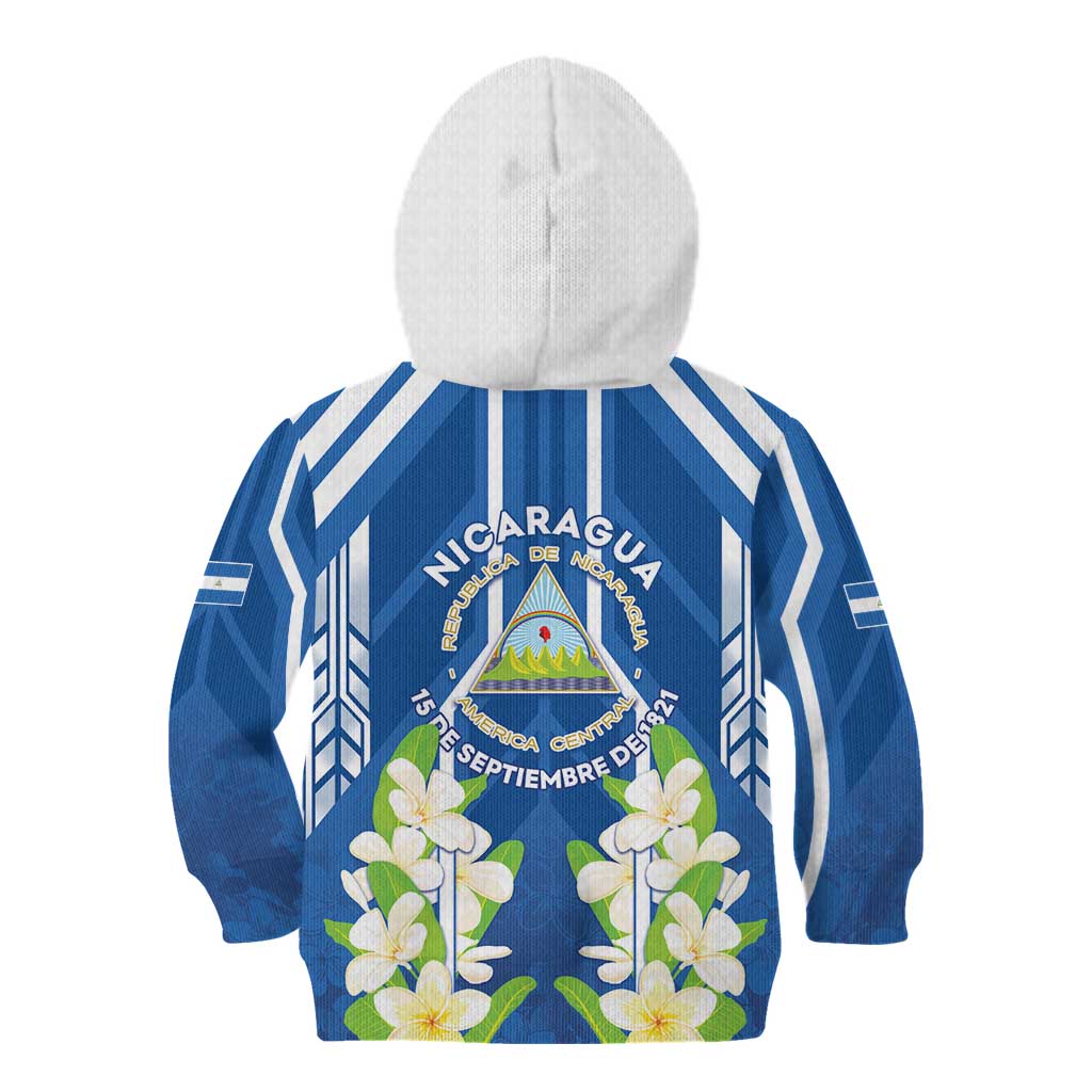 Nicaragua Independence Day 1821 Kid Hoodie Coat Of Arms With Plumeria - Wonder Print Shop