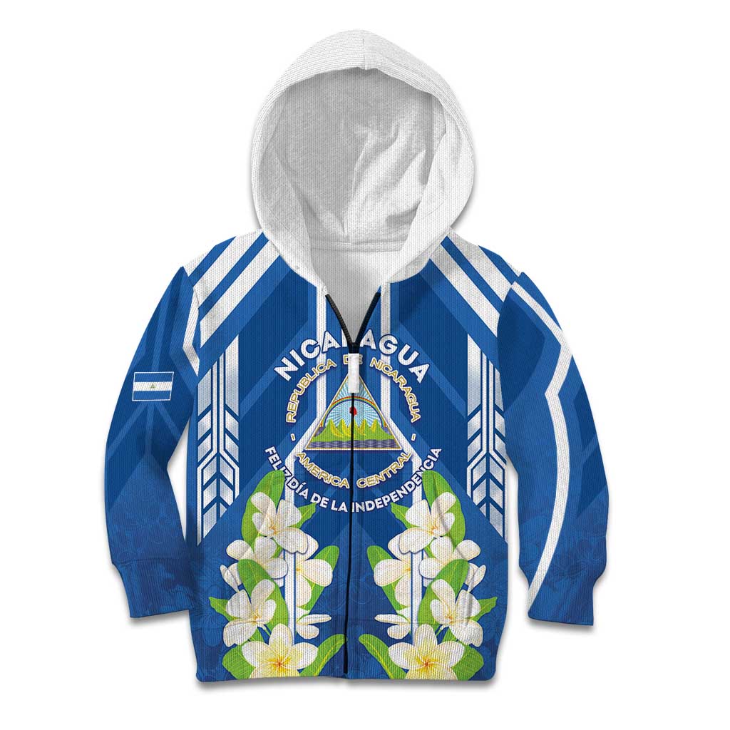 Nicaragua Independence Day 1821 Kid Hoodie Coat Of Arms With Plumeria - Wonder Print Shop