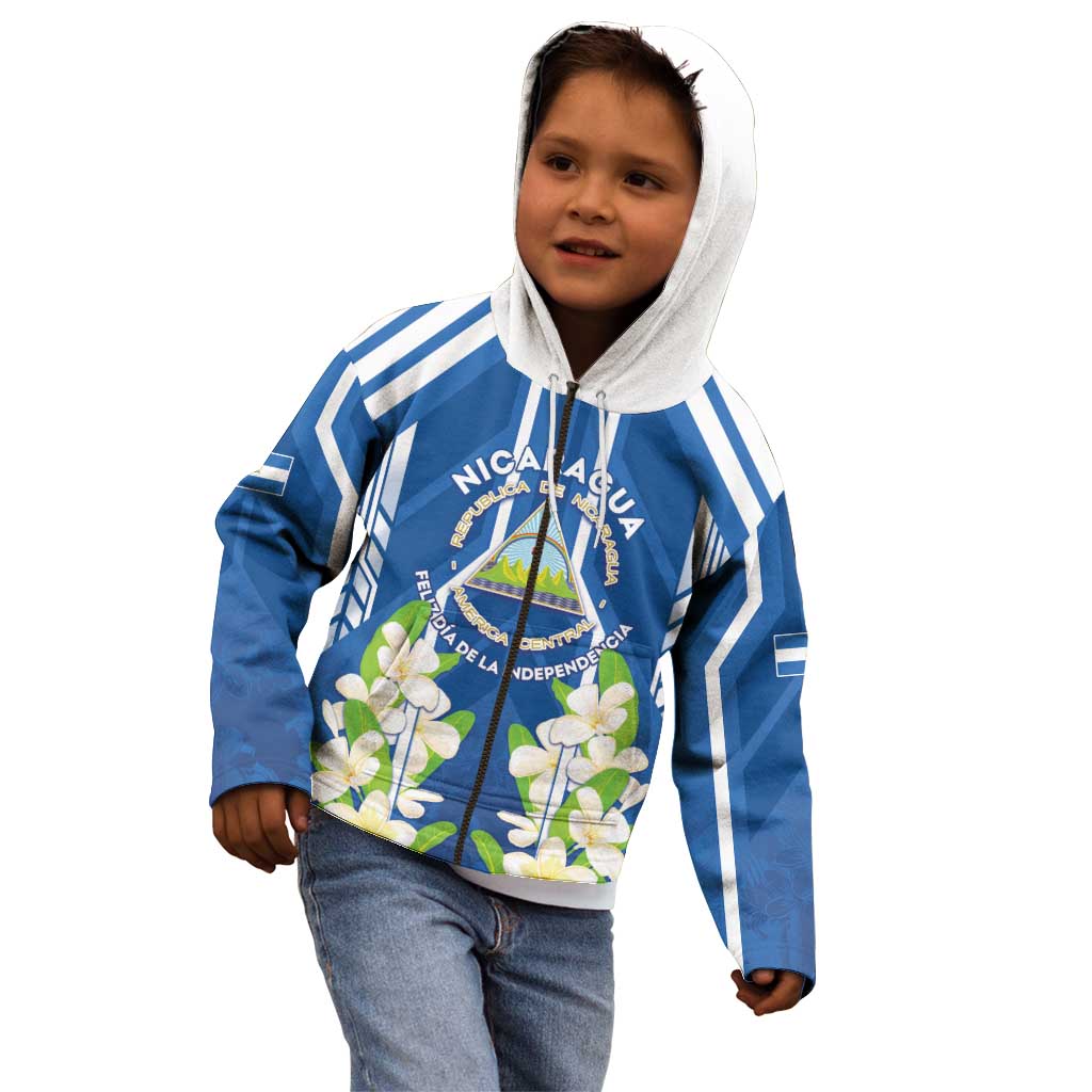 Nicaragua Independence Day 1821 Kid Hoodie Coat Of Arms With Plumeria - Wonder Print Shop