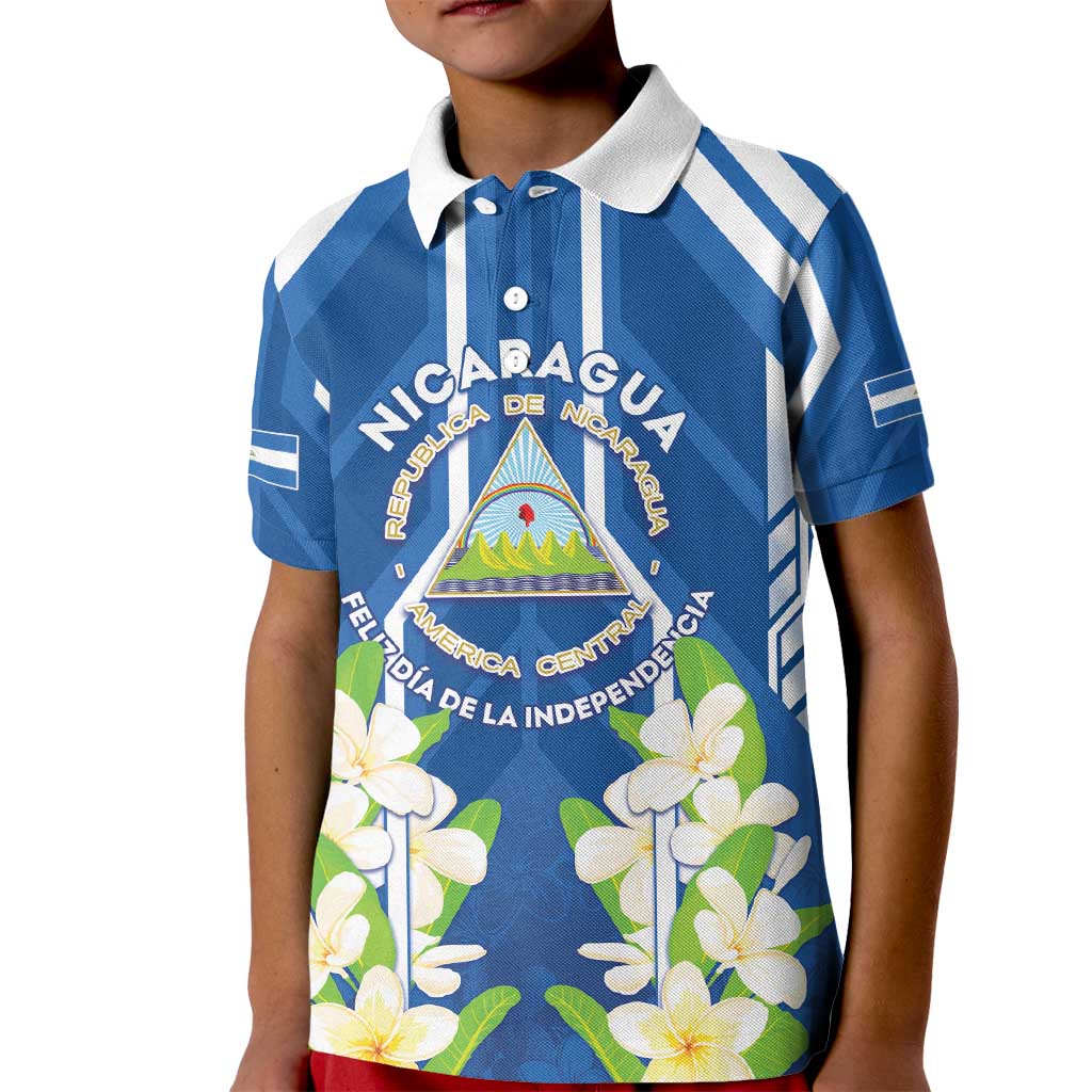 Nicaragua Independence Day 1821 Kid Polo Shirt Coat Of Arms With Plumeria - Wonder Print Shop