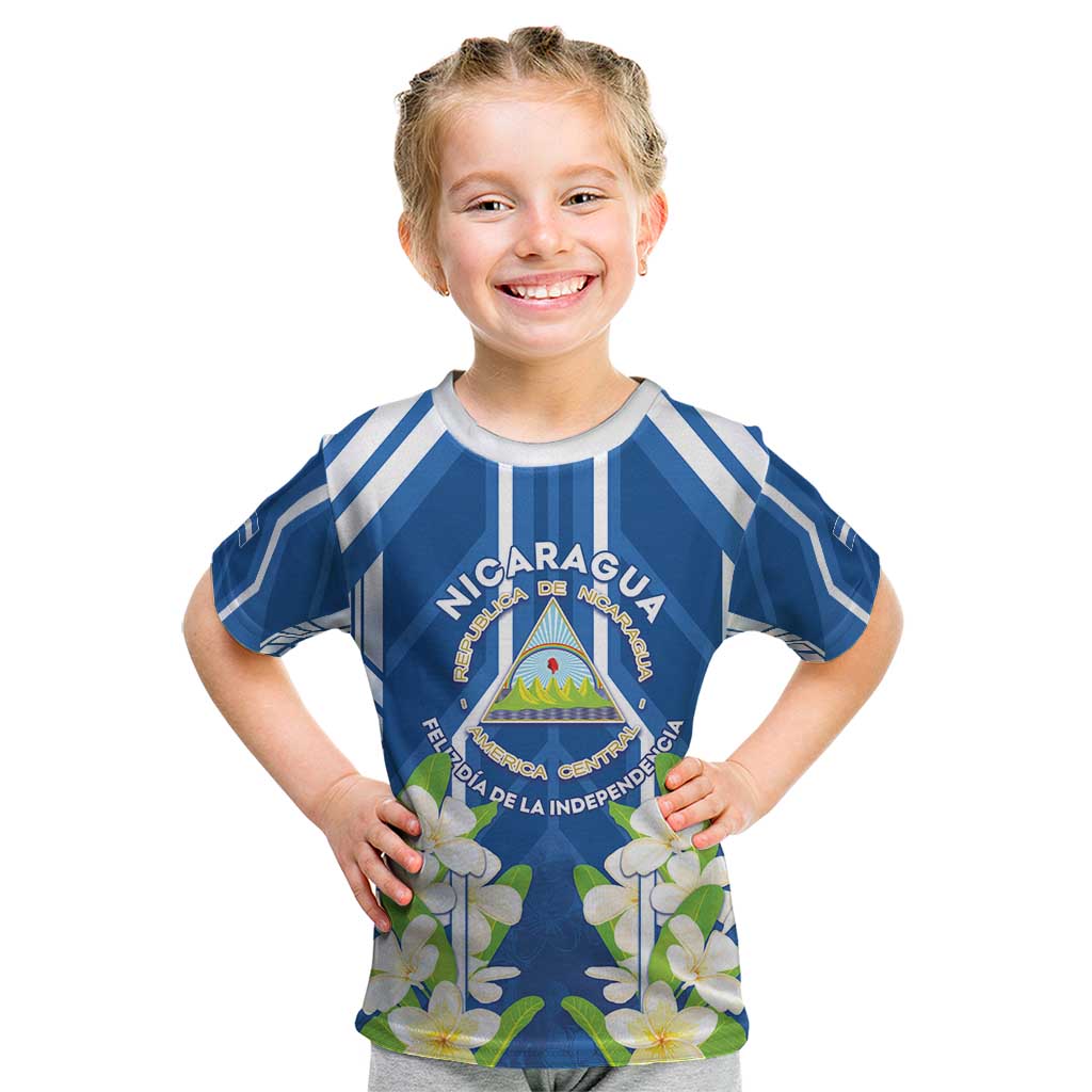 Nicaragua Independence Day 1821 Kid T Shirt Coat Of Arms With Plumeria - Wonder Print Shop