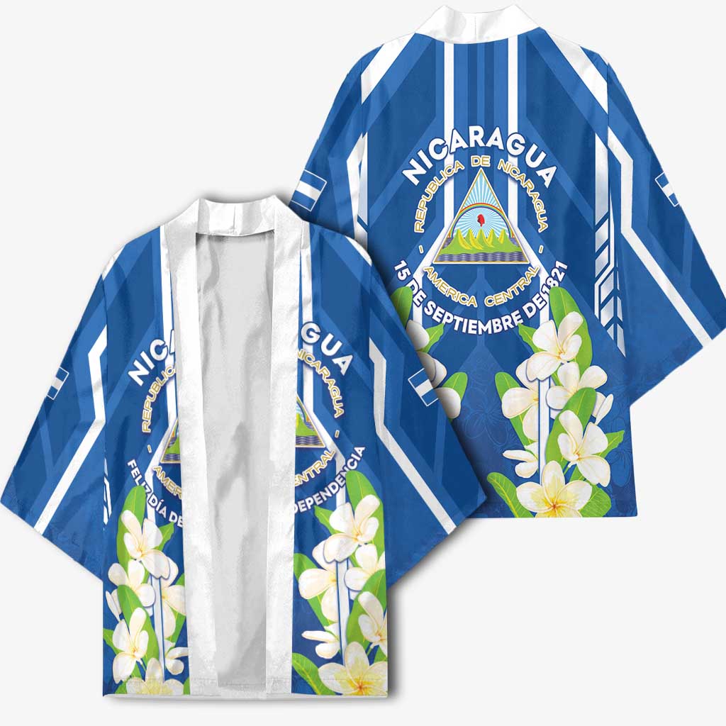 Nicaragua Independence Day 1821 Kimono Coat Of Arms With Plumeria - Wonder Print Shop
