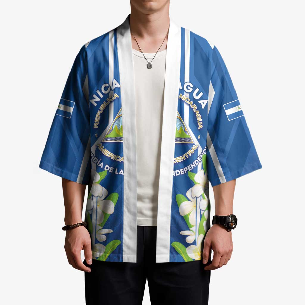 Nicaragua Independence Day 1821 Kimono Coat Of Arms With Plumeria - Wonder Print Shop