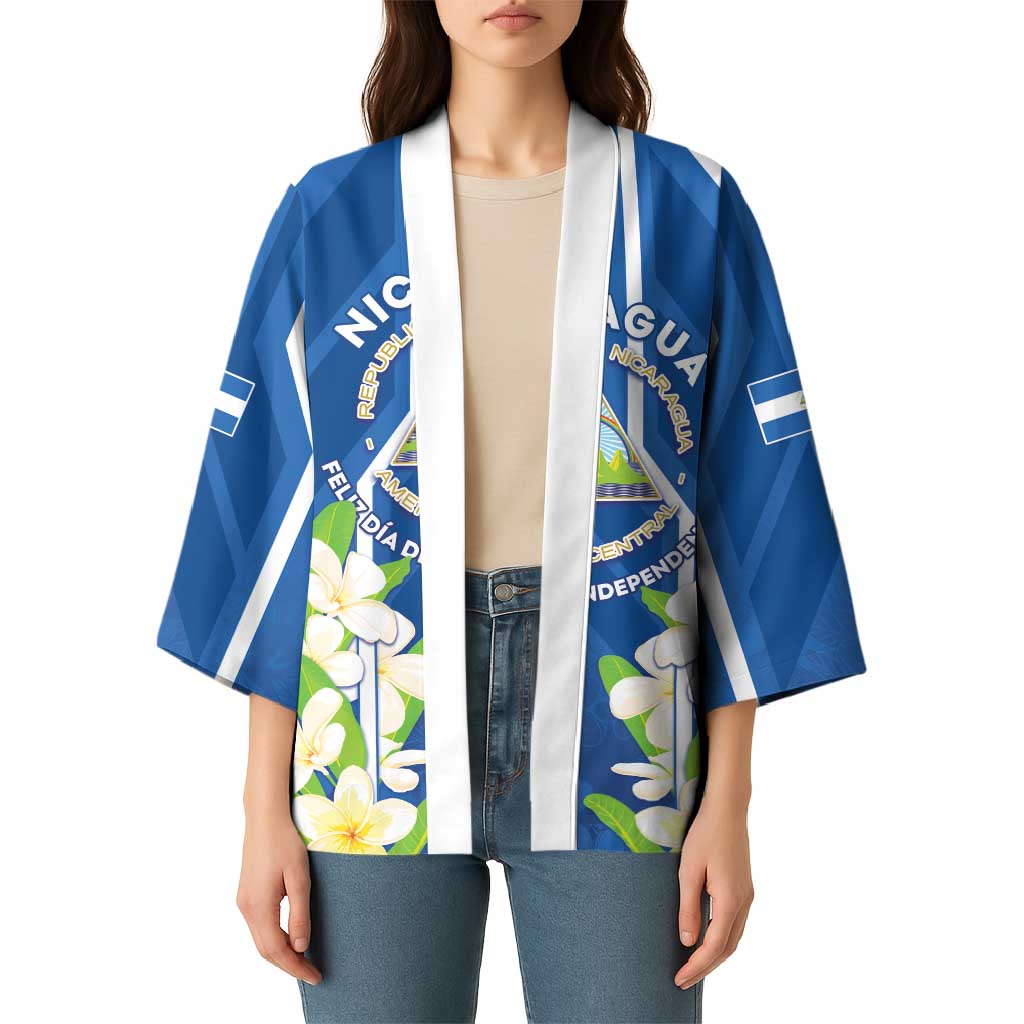 Nicaragua Independence Day 1821 Kimono Coat Of Arms With Plumeria - Wonder Print Shop