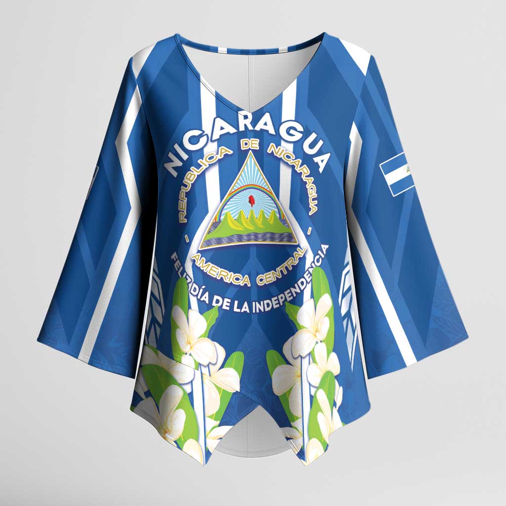 Nicaragua Independence Day 1821 Kimono Sleeve Blouse Coat Of Arms With Plumeria - Wonder Print Shop