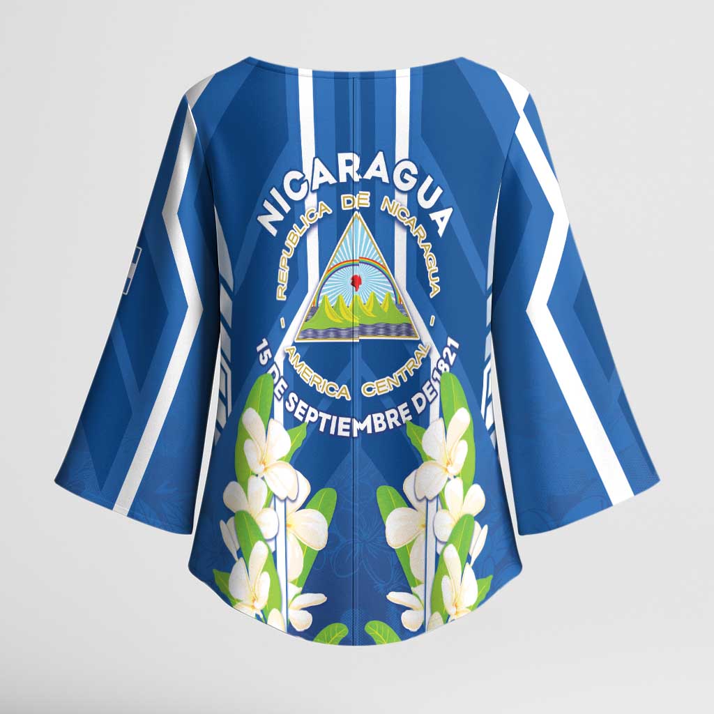 Nicaragua Independence Day 1821 Kimono Sleeve Blouse Coat Of Arms With Plumeria - Wonder Print Shop