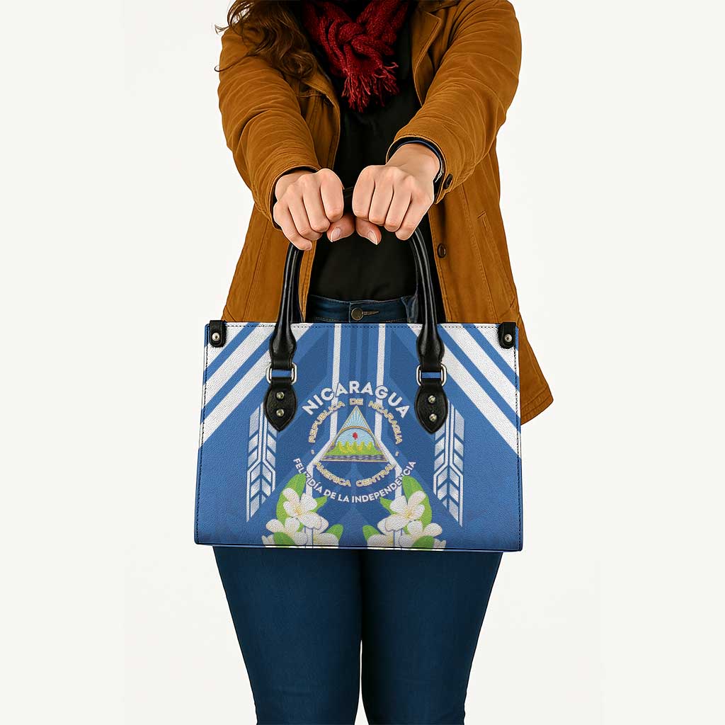 Nicaragua Independence Day 1821 Leather Bag Coat Of Arms With Plumeria - Wonder Print Shop