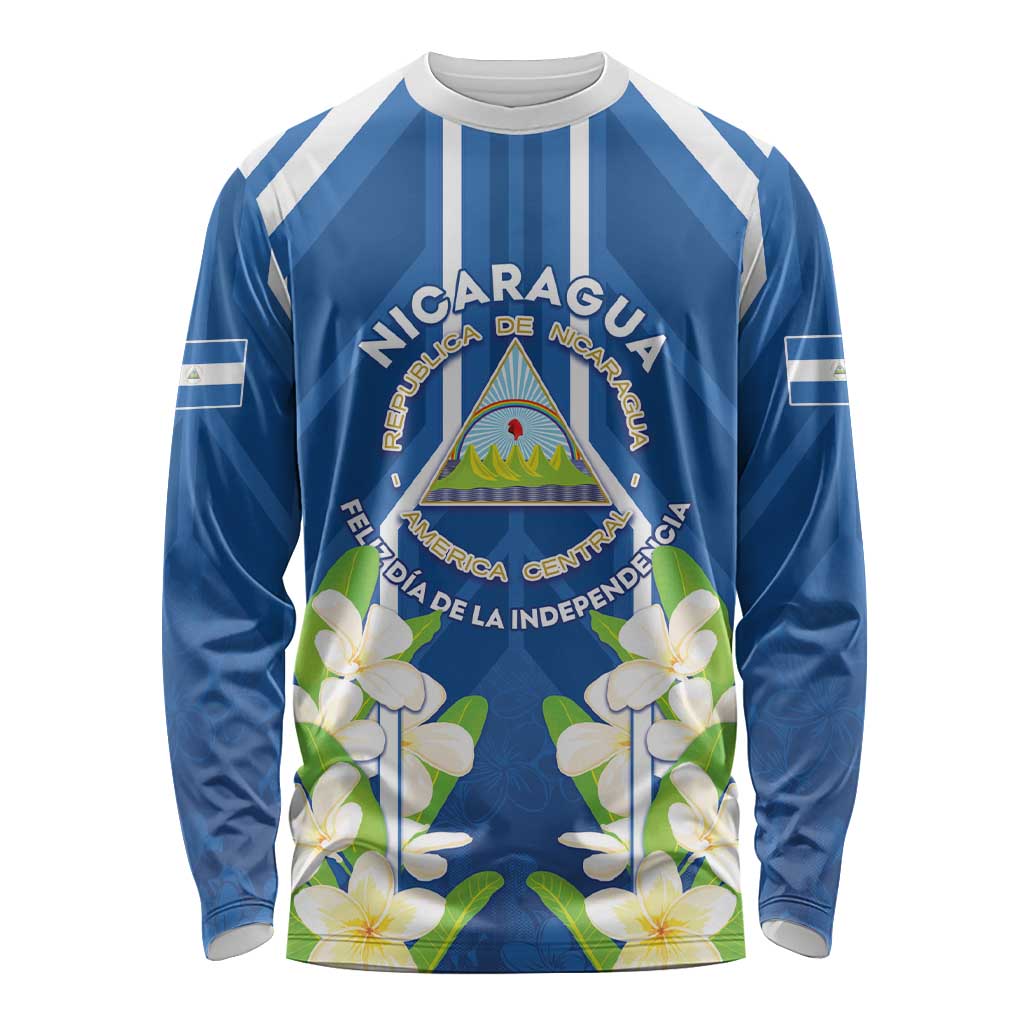 Nicaragua Independence Day 1821 Long Sleeve Shirt Coat Of Arms With Plumeria - Wonder Print Shop