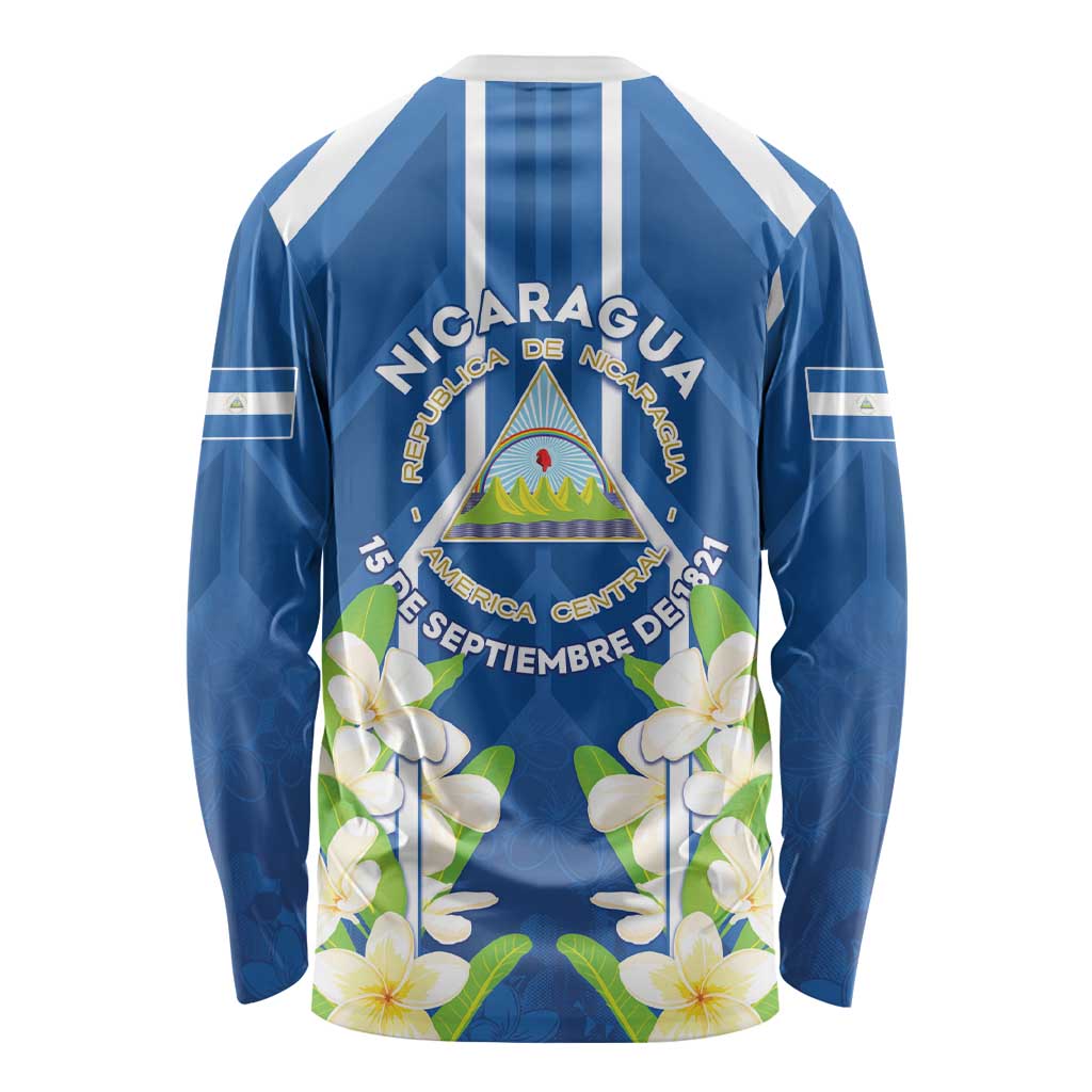 Nicaragua Independence Day 1821 Long Sleeve Shirt Coat Of Arms With Plumeria - Wonder Print Shop