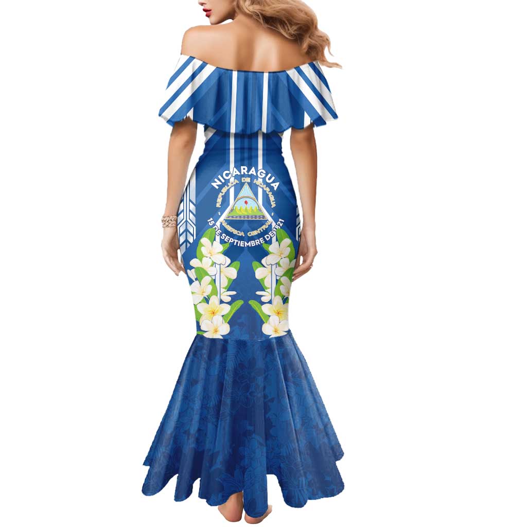 Nicaragua Independence Day 1821 Mermaid Dress Coat Of Arms With Plumeria - Wonder Print Shop