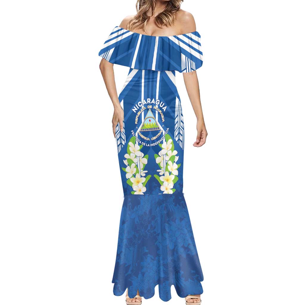 Nicaragua Independence Day 1821 Mermaid Dress Coat Of Arms With Plumeria - Wonder Print Shop