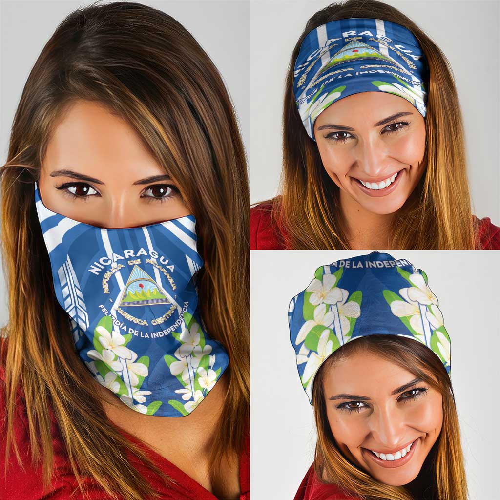 Nicaragua Independence Day 1821 Neck Gaiter Coat Of Arms With Plumeria - Wonder Print Shop