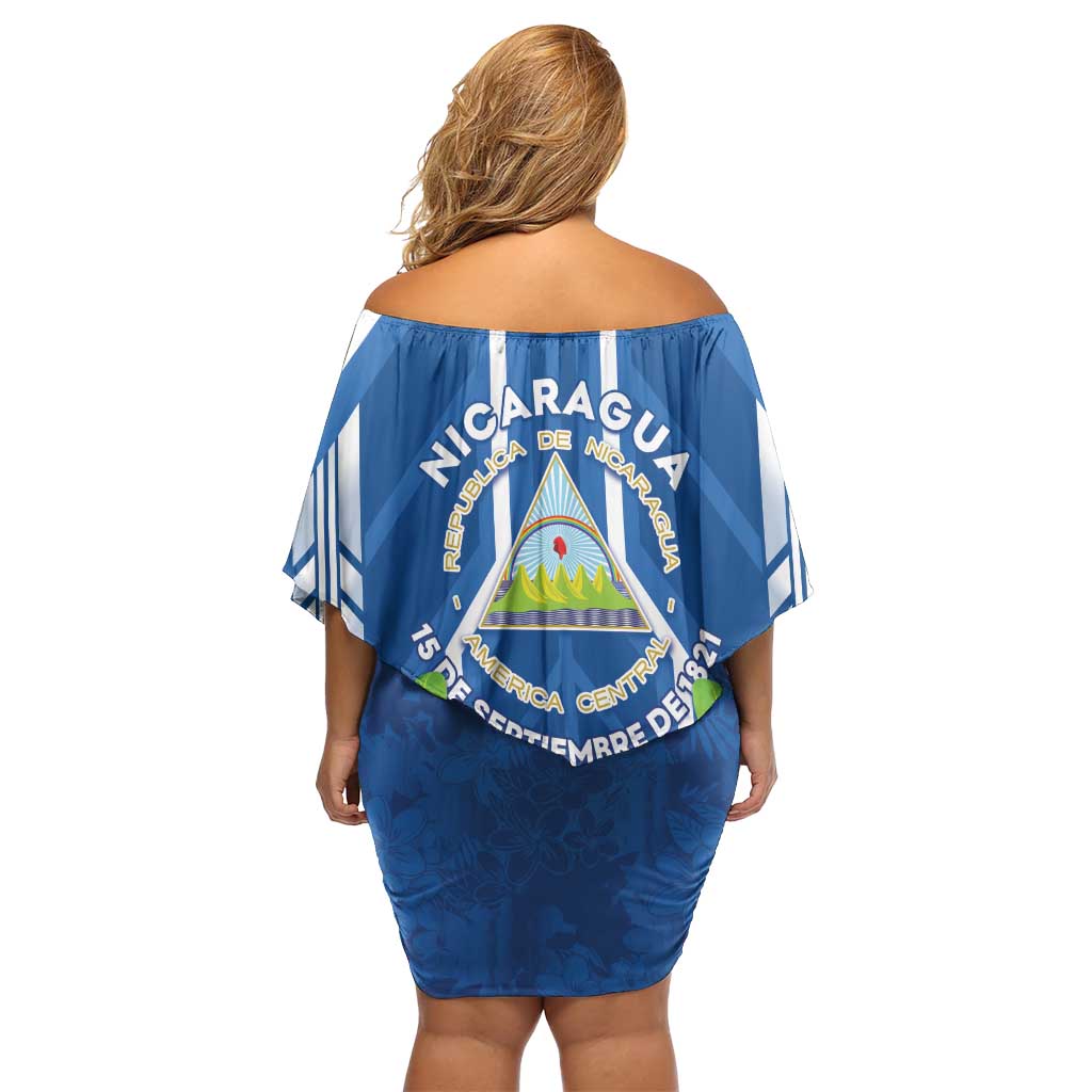 Nicaragua Independence Day 1821 Off Shoulder Short Dress Coat Of Arms With Plumeria - Wonder Print Shop
