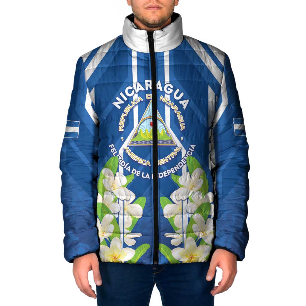 Nicaragua Independence Day 1821 Padded Jacket Coat Of Arms With Plumeria - Wonder Print Shop