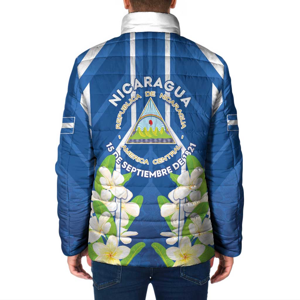 Nicaragua Independence Day 1821 Padded Jacket Coat Of Arms With Plumeria - Wonder Print Shop