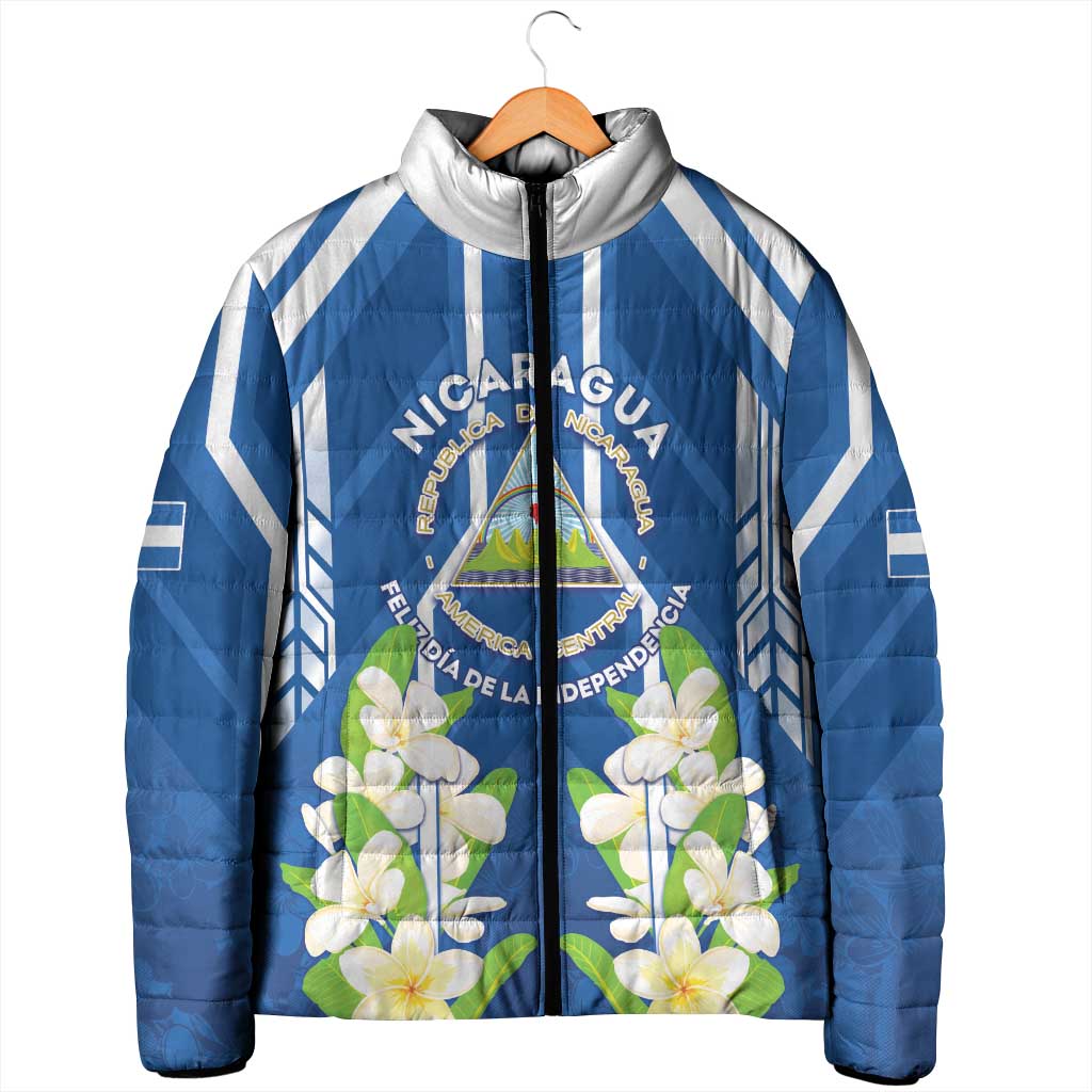 Nicaragua Independence Day 1821 Padded Jacket Coat Of Arms With Plumeria - Wonder Print Shop