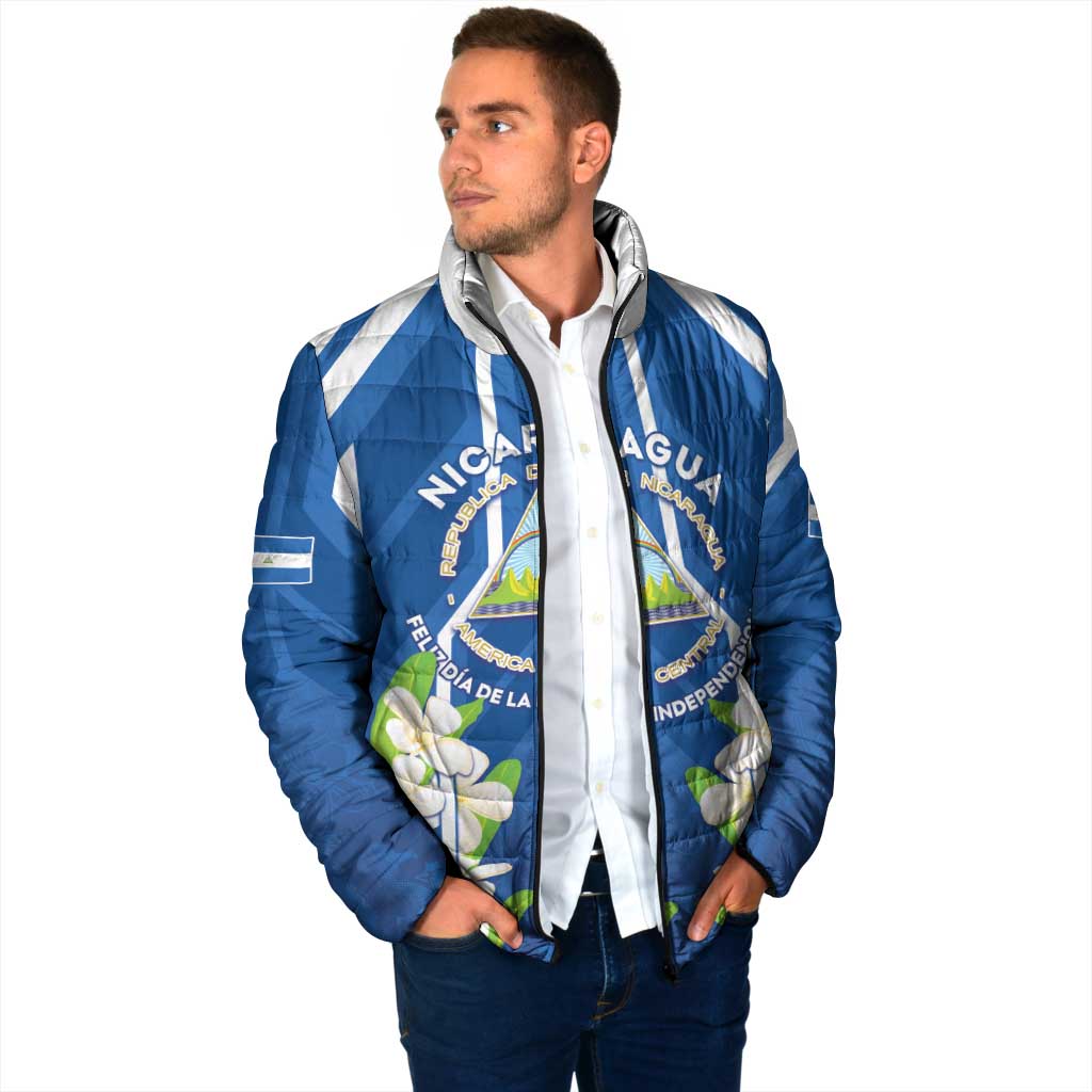 Nicaragua Independence Day 1821 Padded Jacket Coat Of Arms With Plumeria - Wonder Print Shop