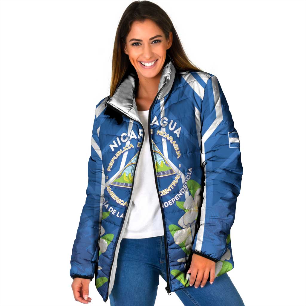 Nicaragua Independence Day 1821 Padded Jacket Coat Of Arms With Plumeria - Wonder Print Shop