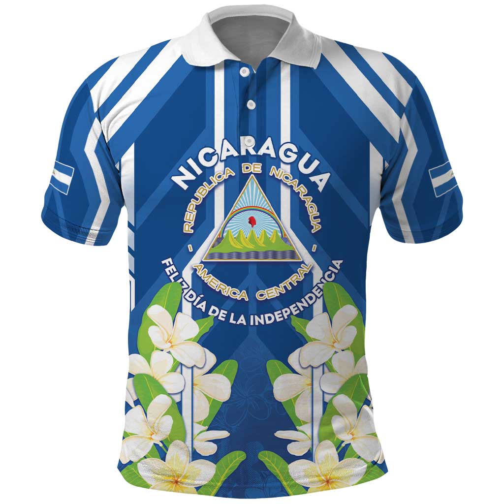 Nicaragua Independence Day 1821 Polo Shirt Coat Of Arms With Plumeria - Wonder Print Shop