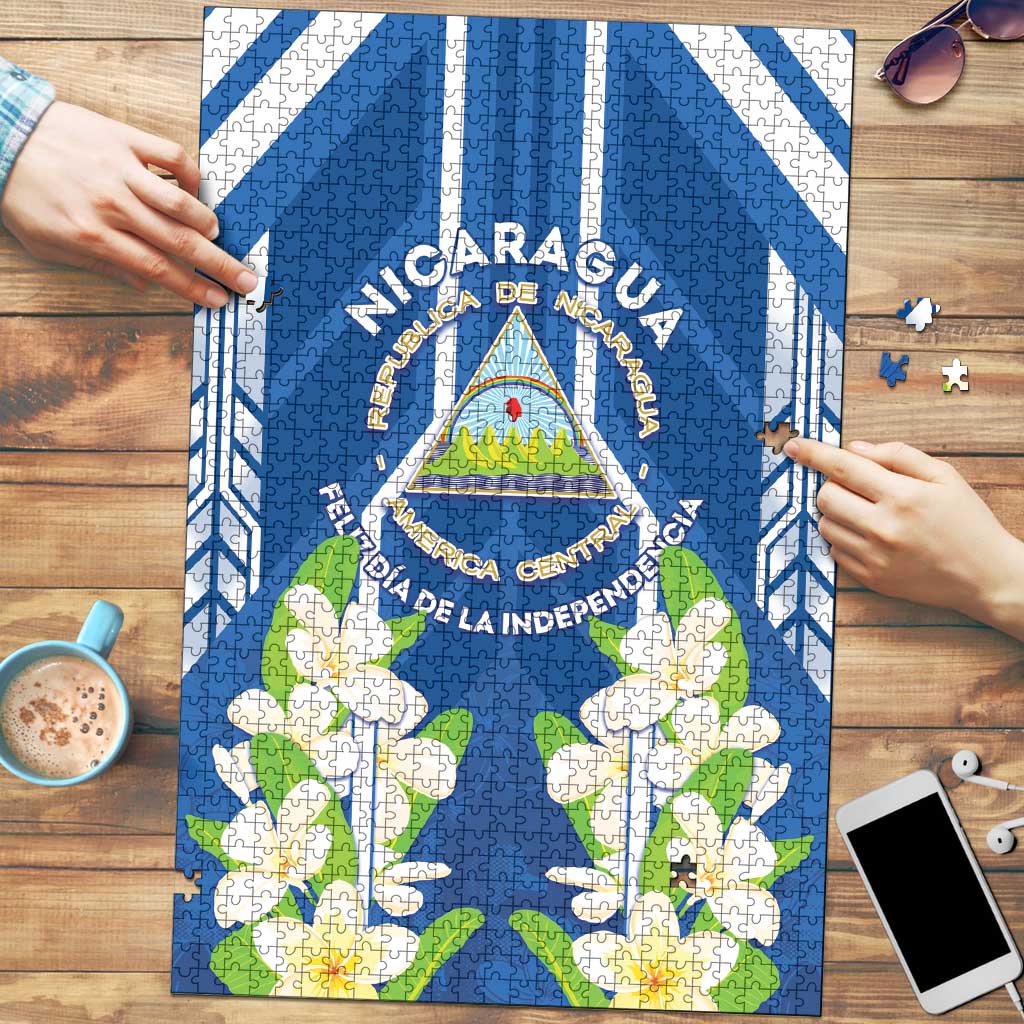 Nicaragua Independence Day 1821 Puzzle Coat Of Arms With Plumeria - Wonder Print Shop