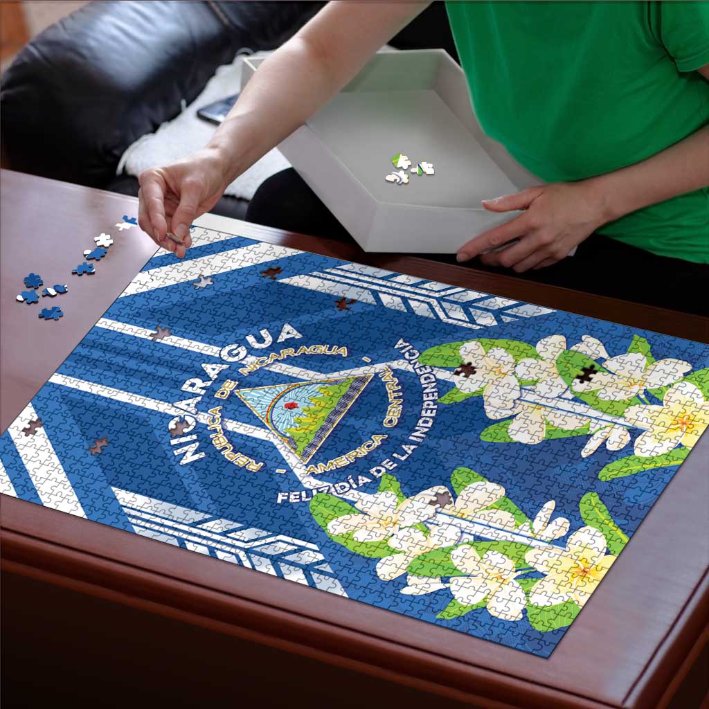Nicaragua Independence Day 1821 Puzzle Coat Of Arms With Plumeria - Wonder Print Shop