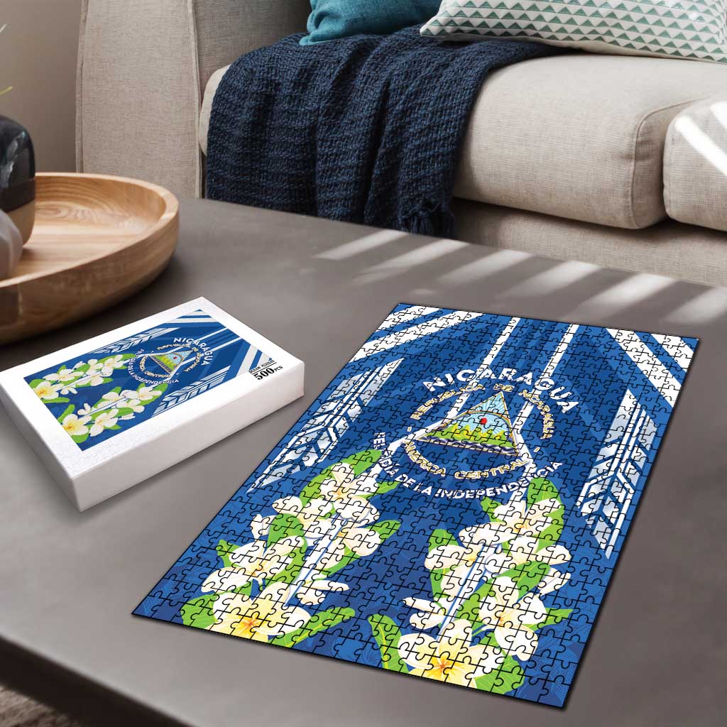 Nicaragua Independence Day 1821 Puzzle Coat Of Arms With Plumeria - Wonder Print Shop