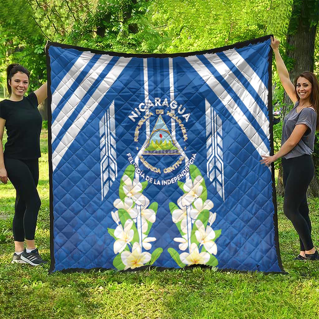 Nicaragua Independence Day 1821 Quilt Coat Of Arms With Plumeria - Wonder Print Shop