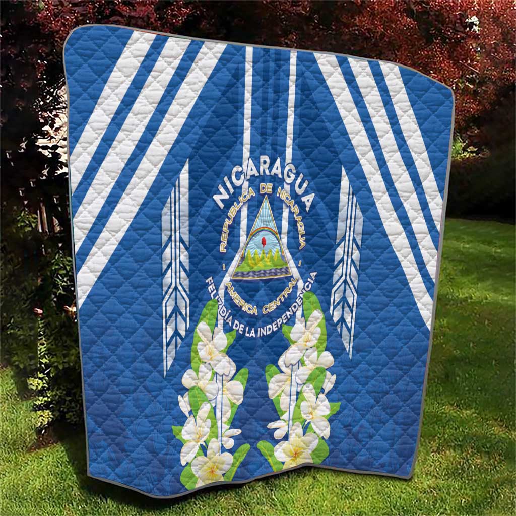 Nicaragua Independence Day 1821 Quilt Coat Of Arms With Plumeria - Wonder Print Shop
