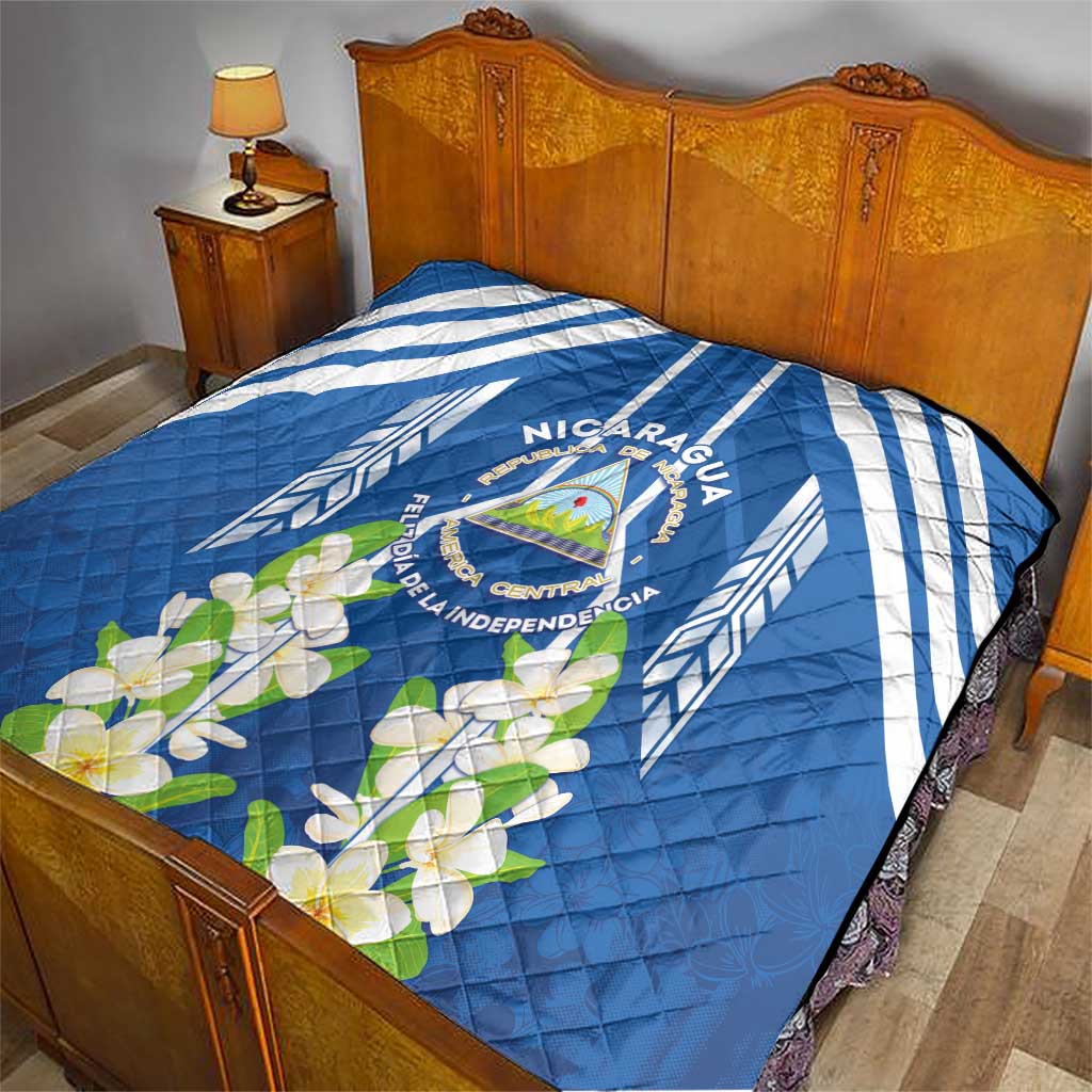 Nicaragua Independence Day 1821 Quilt Coat Of Arms With Plumeria - Wonder Print Shop