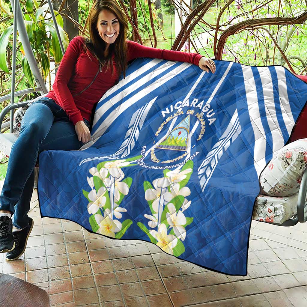 Nicaragua Independence Day 1821 Quilt Coat Of Arms With Plumeria - Wonder Print Shop