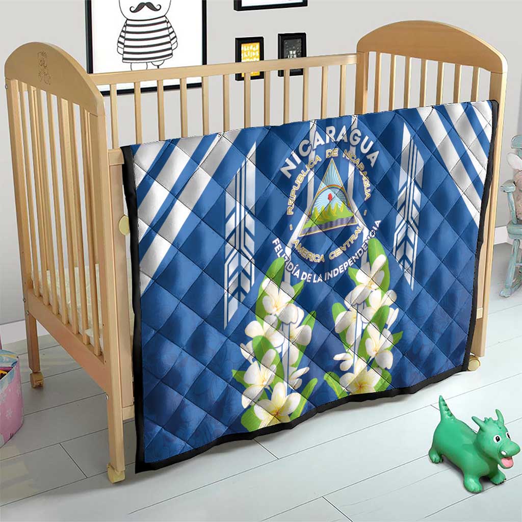 Nicaragua Independence Day 1821 Quilt Coat Of Arms With Plumeria - Wonder Print Shop