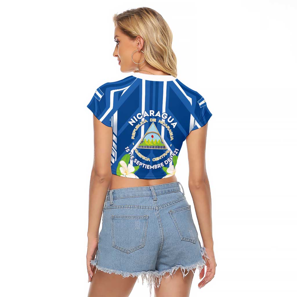 Nicaragua Independence Day 1821 Raglan Cropped T Shirt Coat Of Arms With Plumeria - Wonder Print Shop