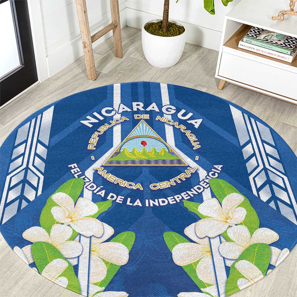 Nicaragua Independence Day 1821 Round Carpet Coat Of Arms With Plumeria - Wonder Print Shop