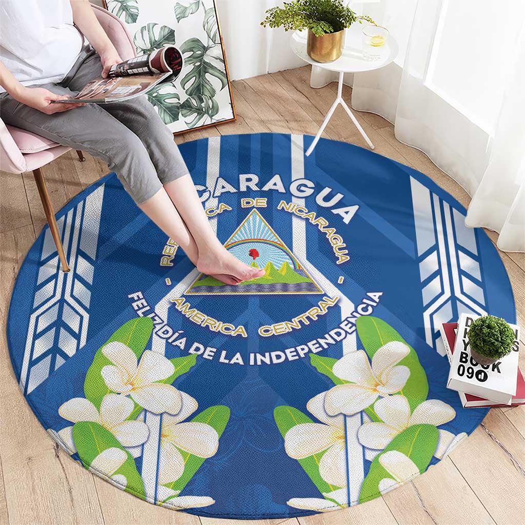Nicaragua Independence Day 1821 Round Carpet Coat Of Arms With Plumeria - Wonder Print Shop