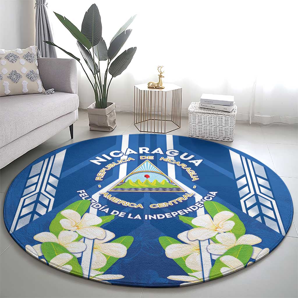 Nicaragua Independence Day 1821 Round Carpet Coat Of Arms With Plumeria - Wonder Print Shop