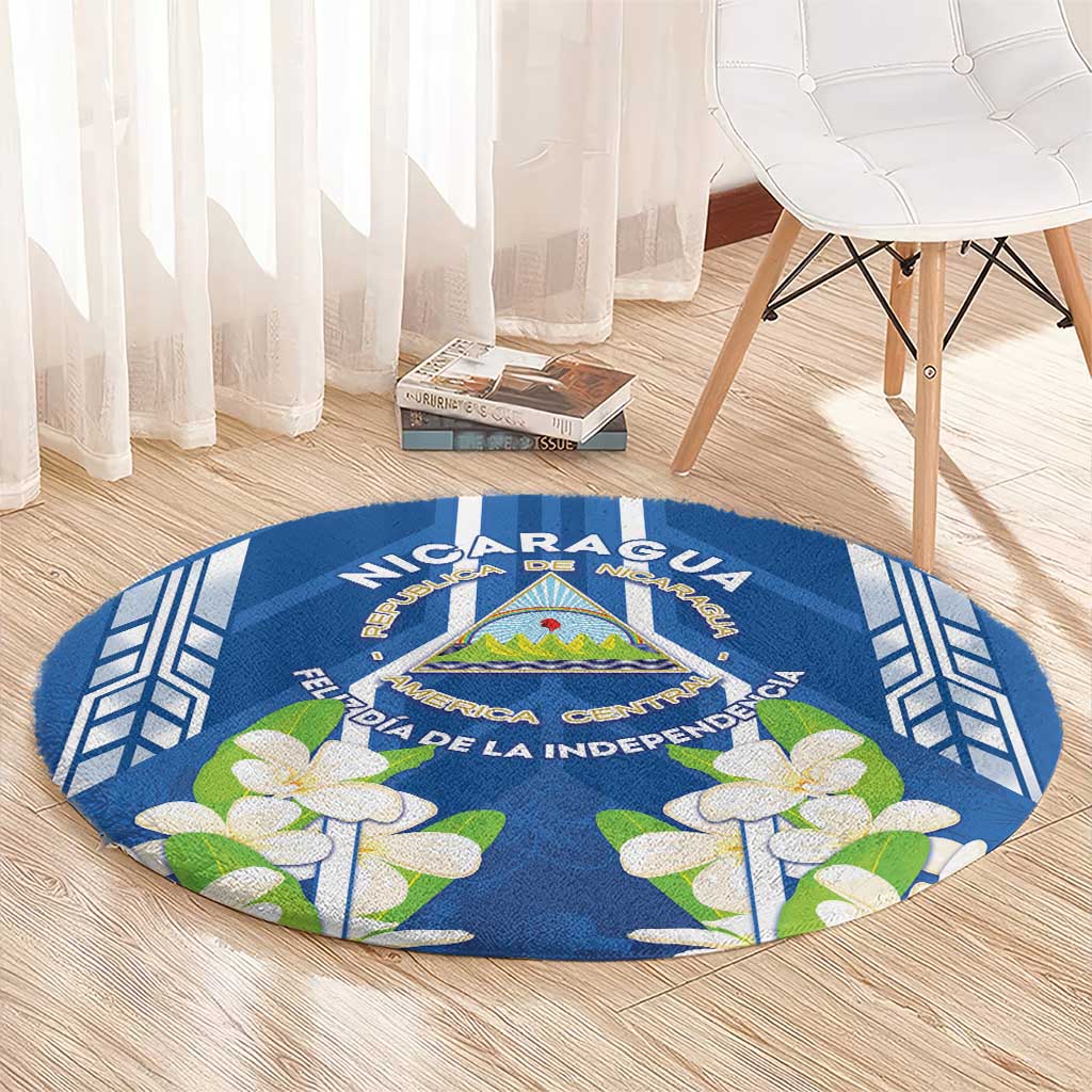 Nicaragua Independence Day 1821 Round Carpet Coat Of Arms With Plumeria - Wonder Print Shop