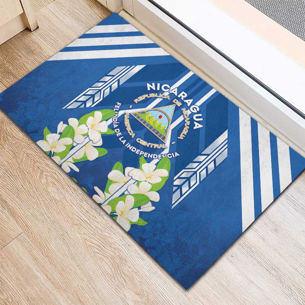 Nicaragua Independence Day 1821 Rubber Doormat Coat Of Arms With Plumeria - Wonder Print Shop