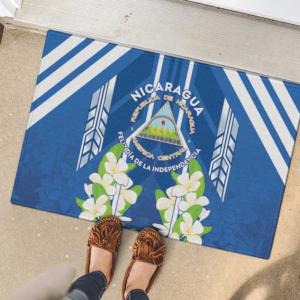 Nicaragua Independence Day 1821 Rubber Doormat Coat Of Arms With Plumeria - Wonder Print Shop