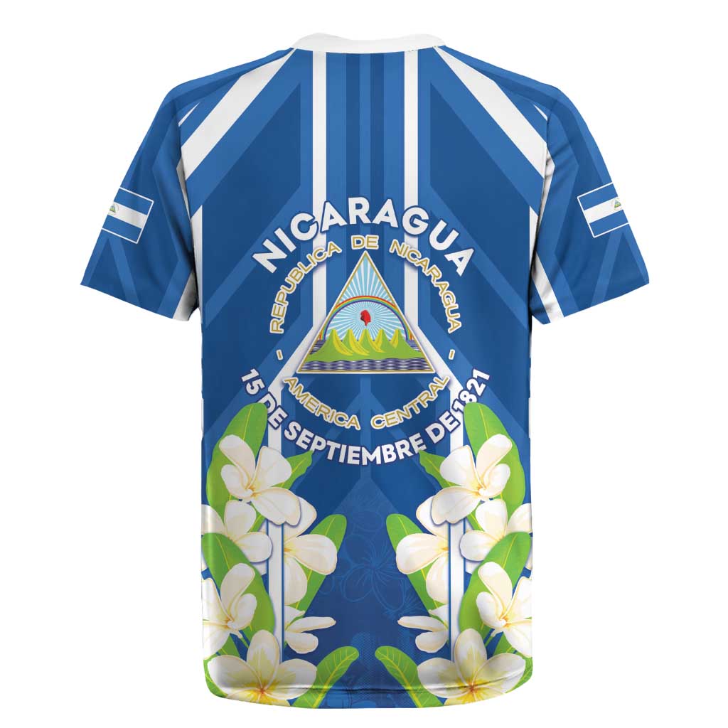 Nicaragua Independence Day 1821 Rugby Jersey Coat Of Arms With Plumeria - Wonder Print Shop