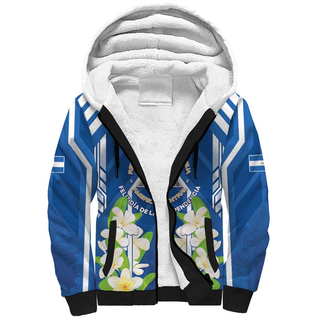 Nicaragua Independence Day 1821 Sherpa Hoodie Coat Of Arms With Plumeria - Wonder Print Shop
